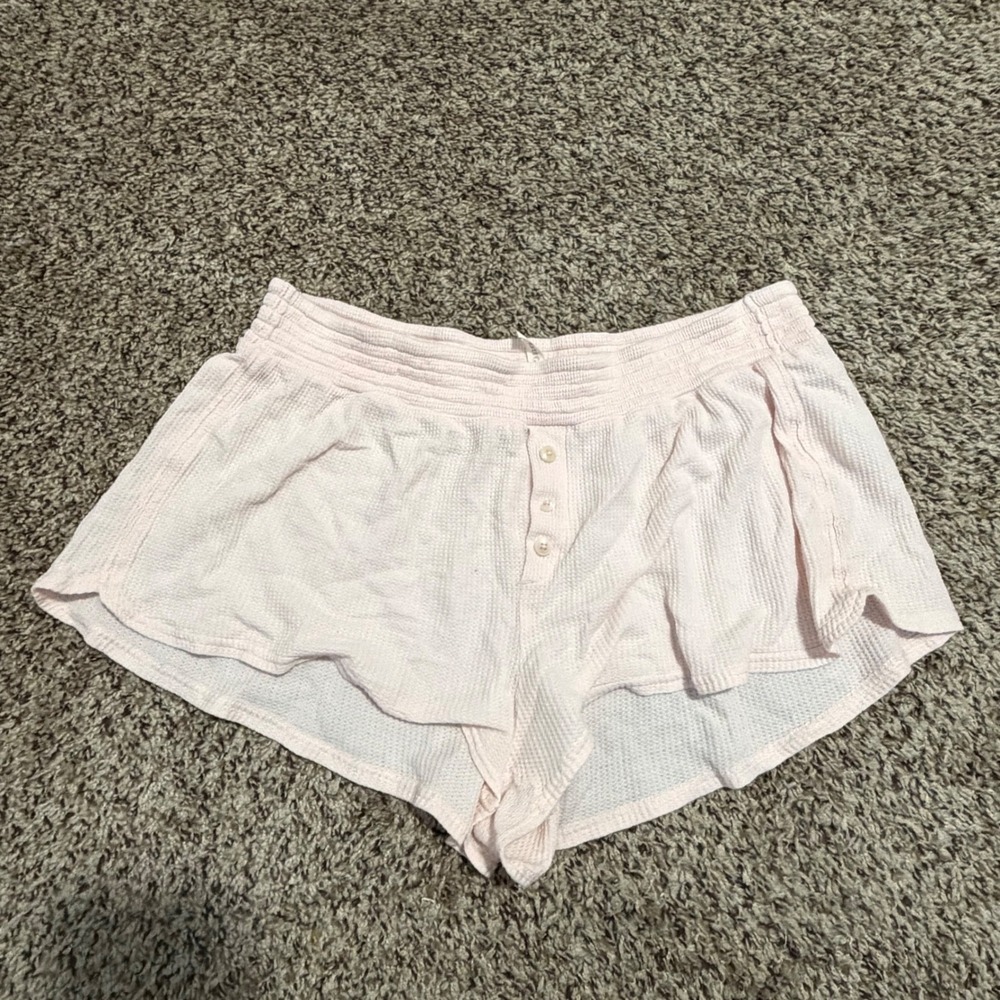 Pact Organic Cotton Waffle Knit Lounge Shorts Pink Medium Henley Dolphin Hem